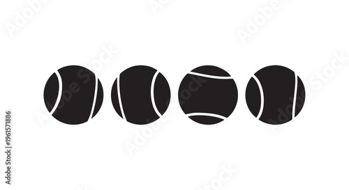 Tennis balls in a horizontal line on a white background