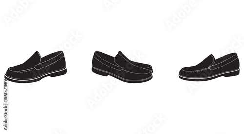 Black loafers collection in different angles and positions  mens footwear