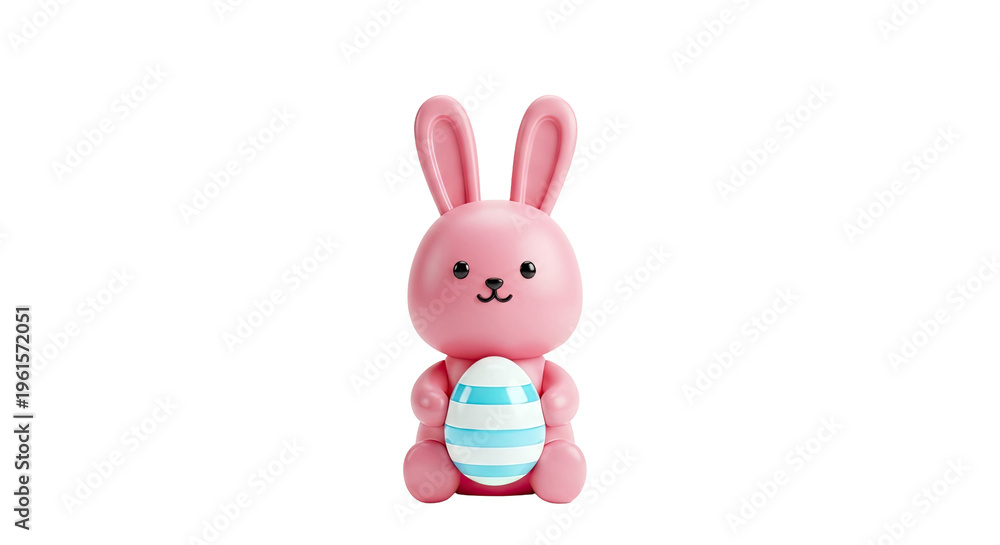 Obraz premium Cute Pink Easter Bunny Holding a Striped Egg