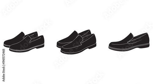 Black silhouette shoes icons  loafers and single shoe on white background  footwear illustrations
