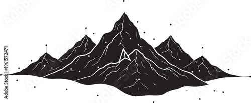 Black and White Mountain Range with Snow and Stars