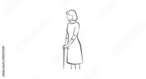 A woman standing with the help of a walking stick