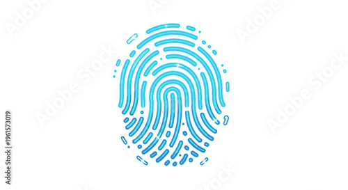 Stylized blue digital fingerprint icon on a clean white background, representing security and identity.