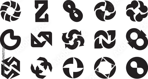 Black and white camera shutter icon logo designs collection