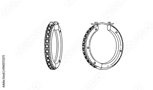 Modern diamond hoop earrings vector illustration isolated on white background for luxury jewelry