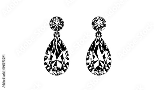 Pair of drop diamond earrings vector illustration isolated on white background for jewelry design