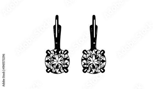 Elegant pair of diamond earrings vector illustration isolated on white background