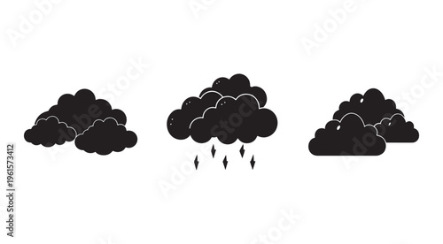 Blackcloudsiconssilhouetteweatherforecastsymbolsisolatedonwhitebackground