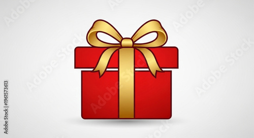 Red Gift Box with Golden Ribbon and Bow Illustration.