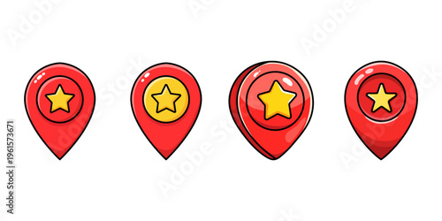Red Map Pin Star Location Icons Vector Set