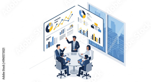 Business Meeting with Data Analysis Presentation.