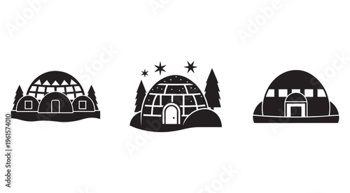 Igloo house polar northern landscape silhouette icon set  isolated on white background