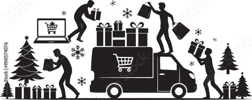 Black Friday Online Shopping Delivery Silhouette Illustration Vector Graphic