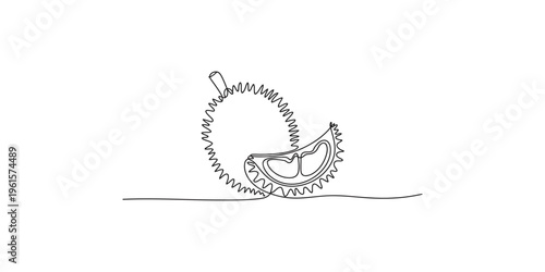 Continuous line drawing depicts a durian fruit showcasing its spiky exterior and form high quality professional detailed