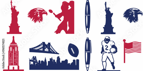 American symbols and landmarks illustrated in a patriotic design