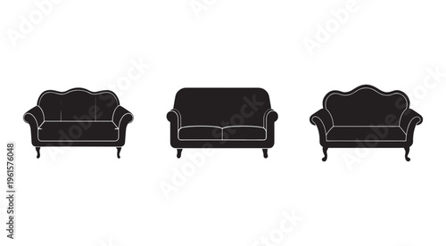 Silhouette of three different sofas on white background  furniture icons  living room decoration