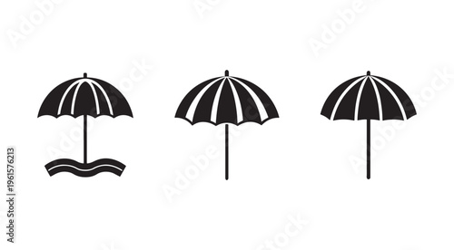 Three beach umbrellas with striped patterns on white background  beach  umbrellas  summer  vacation  travel