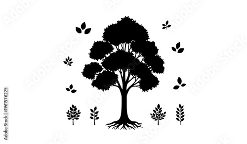 Realistic eco tree with roots and growth concept for sustainable environment design isolated on white vector illustration