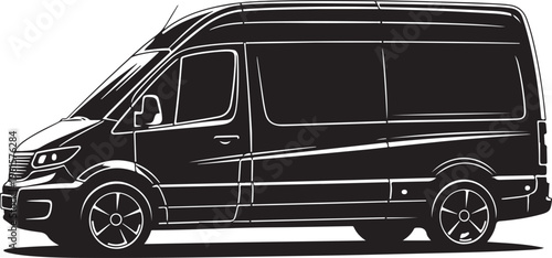 Black van isolated on white background side view illustration