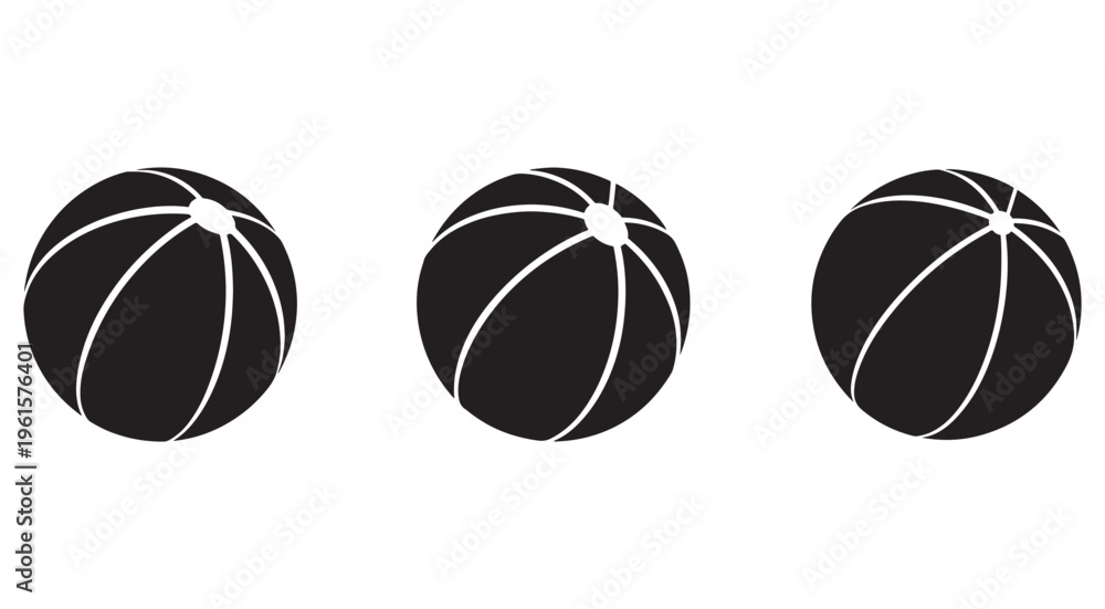 Fototapeta premium Three black and white basketballs side by side on white background sports equipment