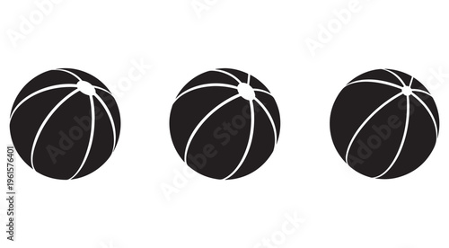Three black and white basketballs side by side on white background  sports equipment