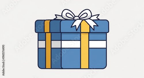 Illustration of a Blue Gift Box with White Bow.