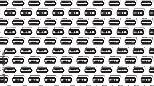 Repetitive solid black razor blade icons on white background for industrial style textile and wallpaper