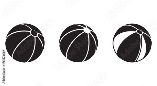 Three black and white melons with lines on a white background  melons are shown in different views