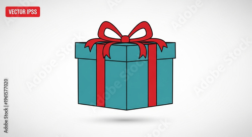 Illustration of a Teal Gift Box with Red Ribbon and Bow.