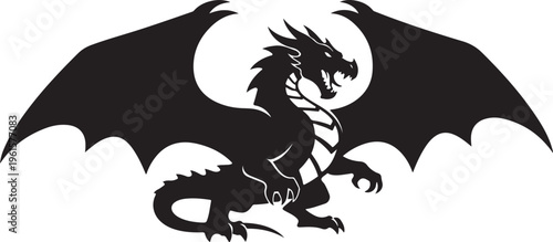 Black dragon silhouette with wings spread wide in moonlight