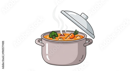 Hearty stew in a pot with steam.