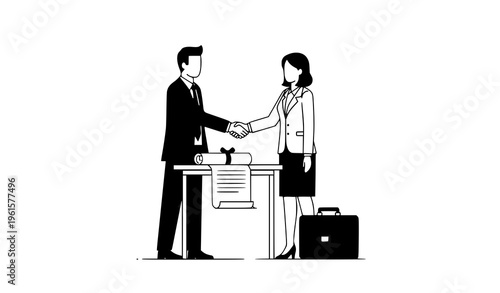 Business partnership handshake contract success vector illustration