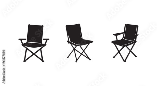 Three black folding chairs with armrests in different angles for outdoor activities and events  portable and comfortable seating solutions