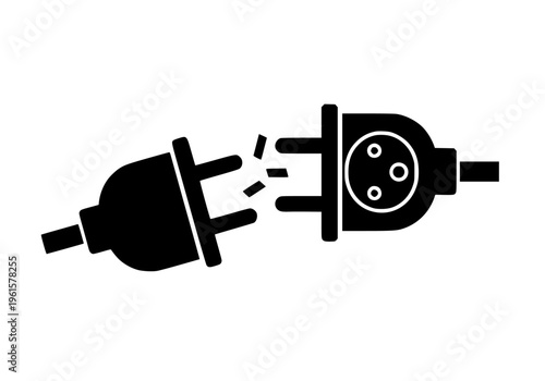 Simple Black Vector Graphic Illustration Depicting Electrical Plug and Socket Disconnected Showing Power Interruption or Connection Failure Concept