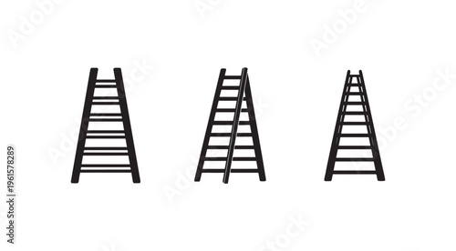 Three black ladders of different heights and angles on white background  climbing structures