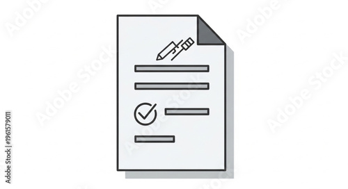 Document with Pen and Checkmark - Form Completion and Approval Illustration.
