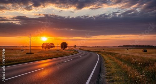 Sunset on empty country road.