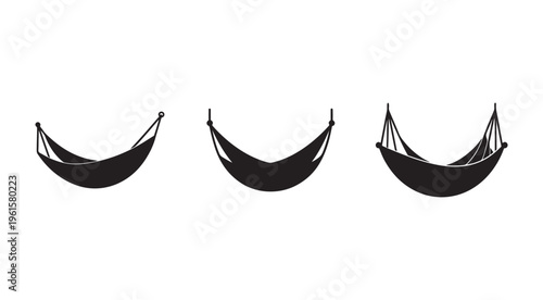 Three hammock silhouettes in different styles on white background for relaxation and leisure concepts  outdoor furniture and recreation