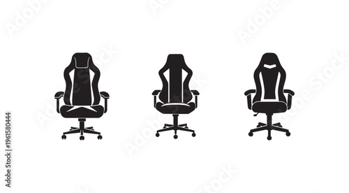 Three office chairs in different angles on white background  office furniture  chair silhouettes