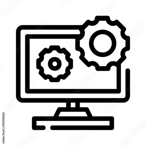 Computer monitor displaying gears, perfect for tech related designs, engineering themes, and futuristic concepts. Great for tech backgrounds.
