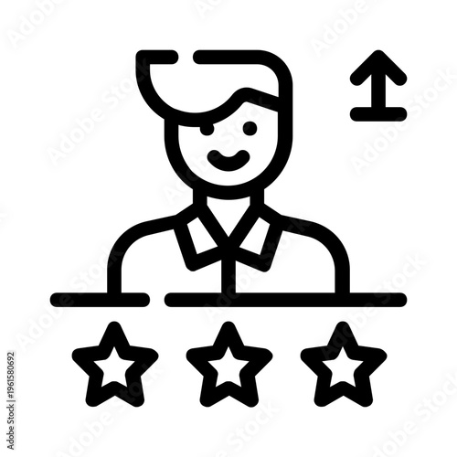 Rating, person upward arrow symbol suitable for performance reviews, success accomplishments, top rankings, career progression, and positive feedback concept.
