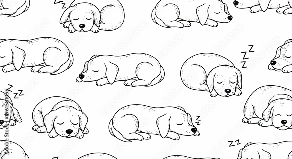 Fototapeta premium Cute Sleeping Puppies Pattern, Adorable Dog Illustration, Peaceful Animal Art