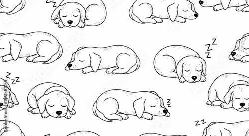 Cute Sleeping Puppies Pattern, Adorable Dog Illustration, Peaceful Animal Art