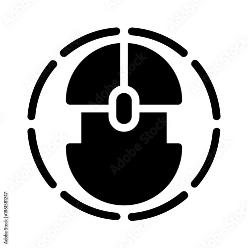 Mouse icon in dotted circle. Suitable for web design, tech related content, digital marketing, software development projects, desktop applications, online platforms.
