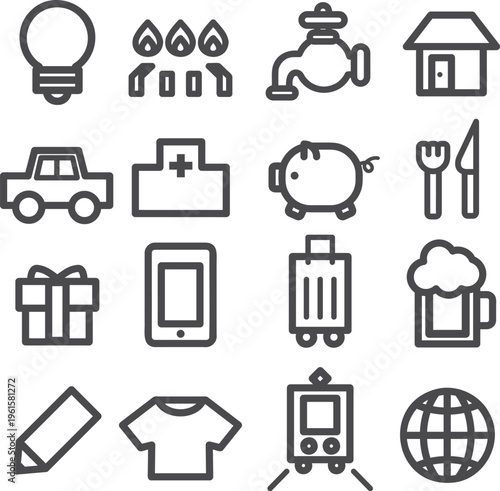 生活費などのアイコンセット　線画