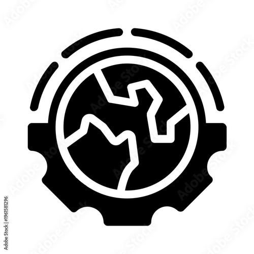 Global gear with cracked earth curved lines, illustrating fragility and connectivity. Ideal for concepts of globalization, technology, unity, and environmental impact.
