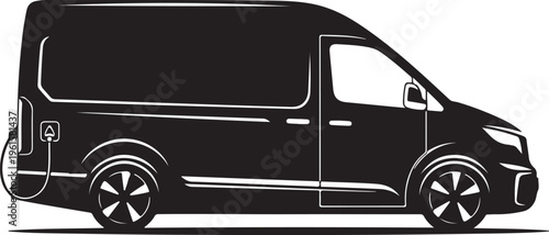 Black Van Silhouette Isolated on White Background