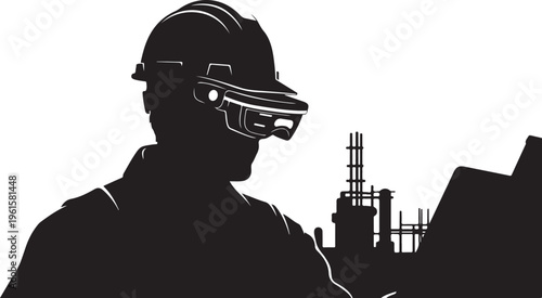 Construction worker silhouette in hard hat and safety gear