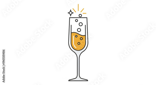 Elegant Champagne Flute Illustration with Bubbles and Sparkle.