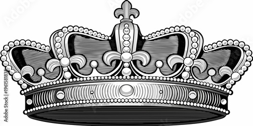 Detailed engraving of a regal crown with ornate embellishments
